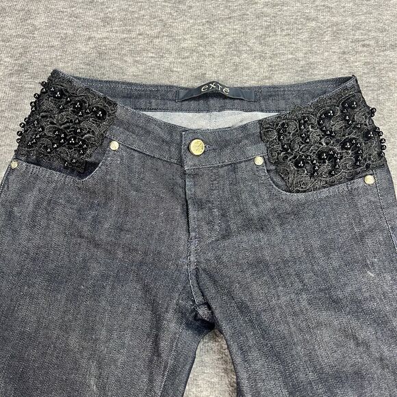 Exte Jean Pants Women's Size 26 Black Lace & Beads Made in Italy - Picture 2 of 16